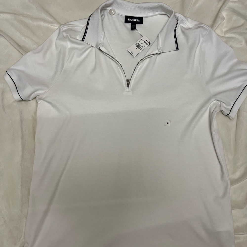 Express Men's White Polo with Black Trim